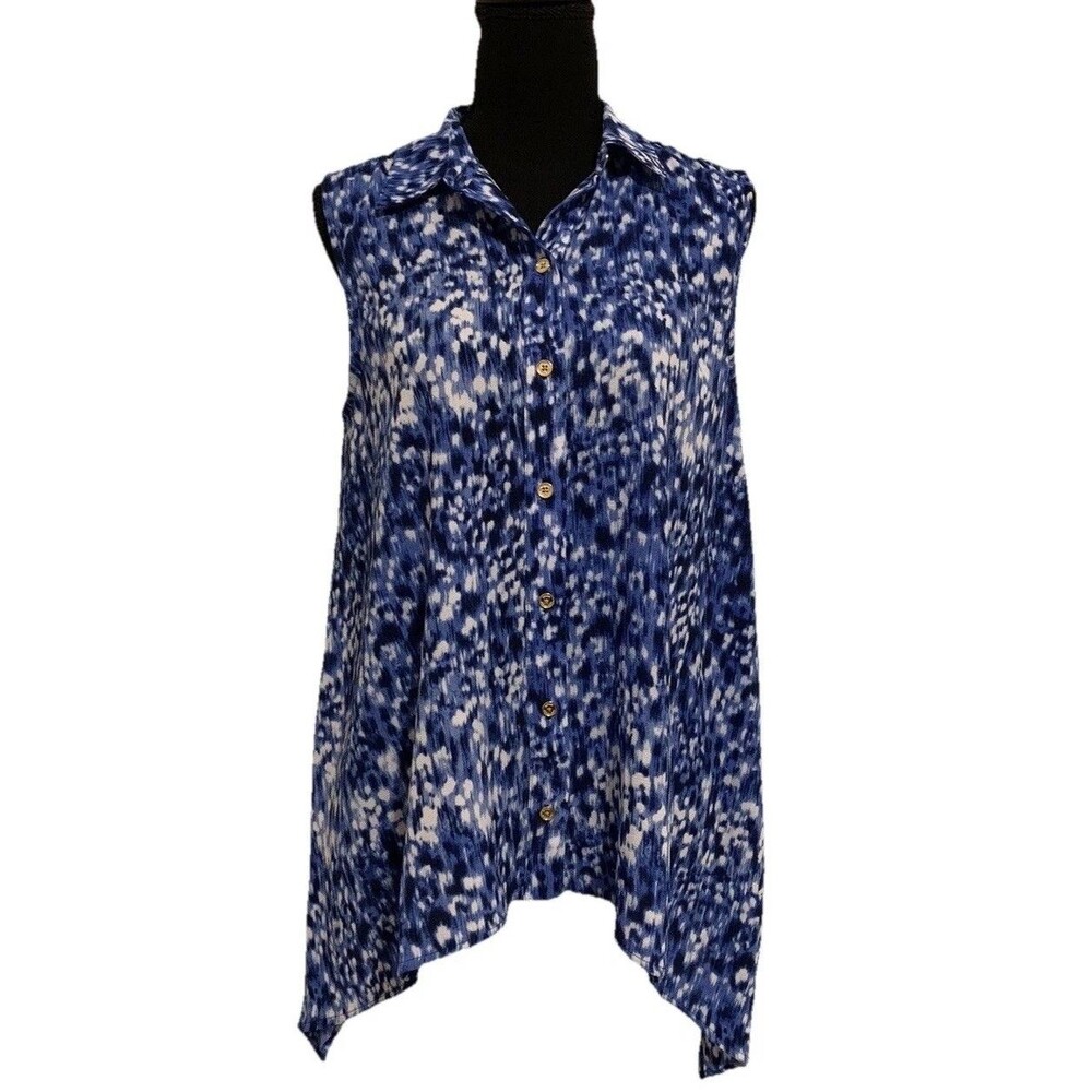 Michael Michael Kors Womens Blue And White Handkerchief Hem Top Size Medium M